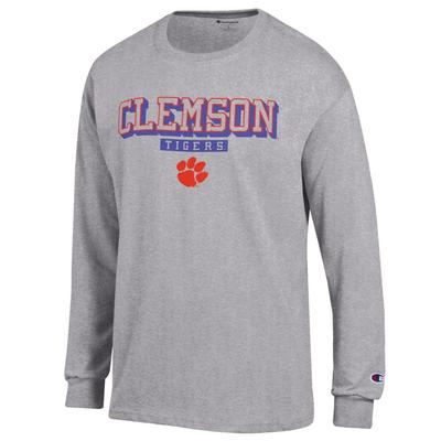 Clemson Champion Straight Stack Logo Long Sleeve Tee