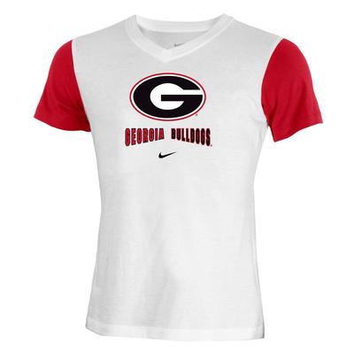 Georgia Nike YOUTH Color Block V Neck Tee