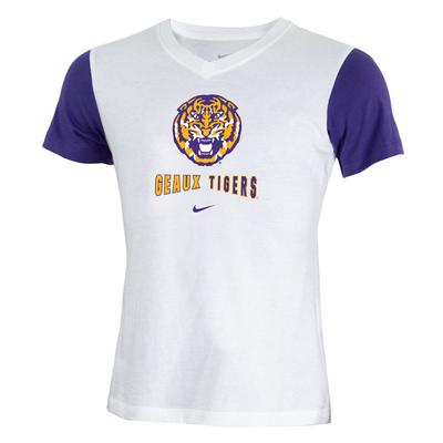 LSU Nike YOUTH Color Block V Neck Tee