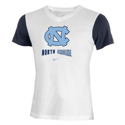 UNC Nike YOUTH Color Block V Neck Tee
