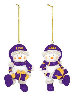 LSU 2 Piece Snowman Christmas Ornament Set