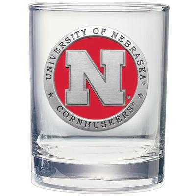 Nebraska Heritage Pewter Red Emblem Rocks Glass