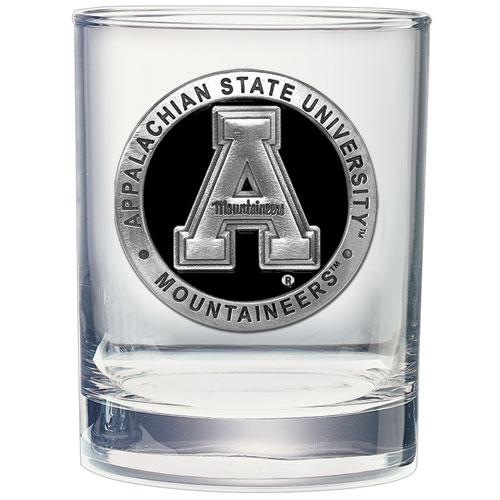  Appalachian State Heritage Pewter Black Emblem Rock Glass