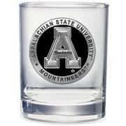  Appalachian State Heritage Pewter Black Emblem Rock Glass