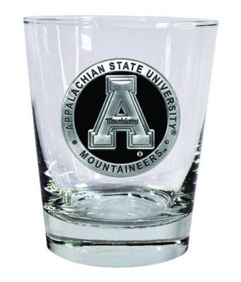 Appalachian State Heritage Pewter Black Emblem Rock Glass