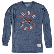  Auburn Retro Brand Vault Circle With Leaping Tiger Long Sleeve Tee