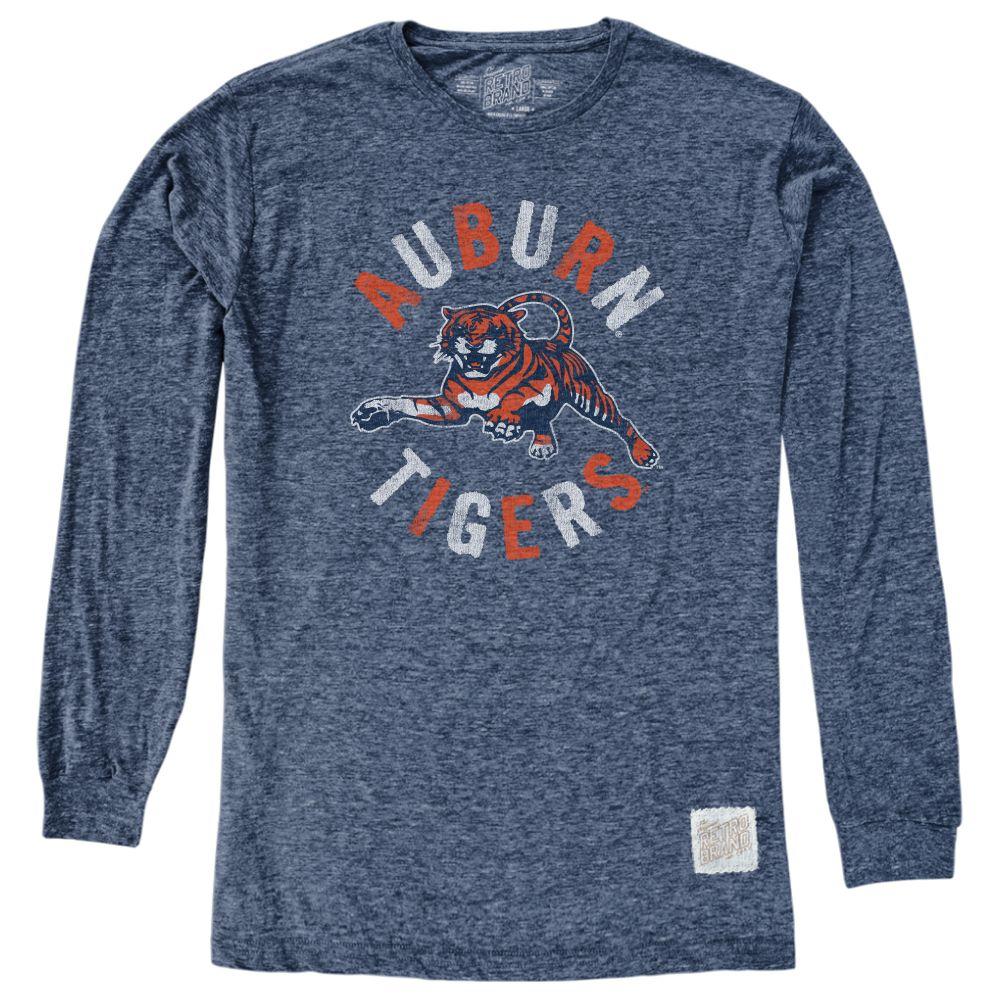  Auburn Retro Brand Vault Circle With Leaping Tiger Long Sleeve Tee