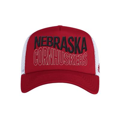Nebraska Adidas Wavy Font Foam Trucker Hat
