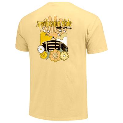 Appalachian State Groovy Sunset Building Short Sleeve Comfort Colors Tee