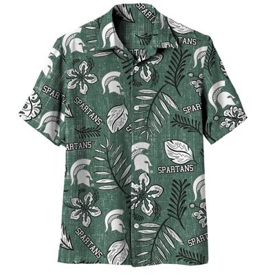 Michigan State Wes and Willy Men's Vintage Floral Button Down Shirt