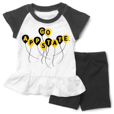 Appalachian State Wes and Willy Infant Ruffle Top with Balloons and Short Set