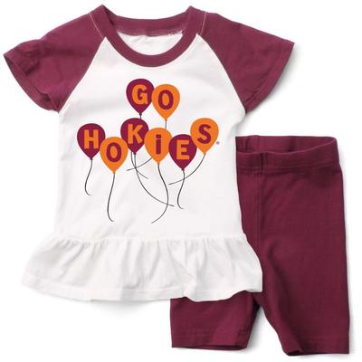 Virginia Tech Wes and Willy Toddler Ruffle Top with Balloons and Short Set