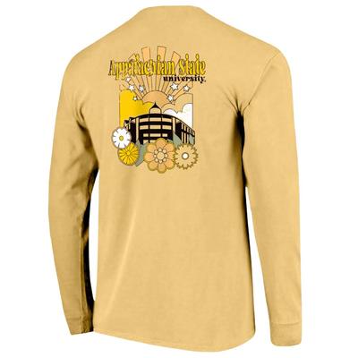 Appalachian State Groovy Sunset Building Long Sleeve Comfort Colors Tee