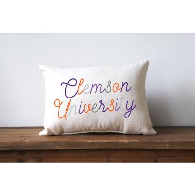 Clemson Stitch Script Pillow