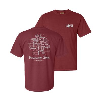 Mississippi State Summit Campus Map Script Comfort Colors Tee