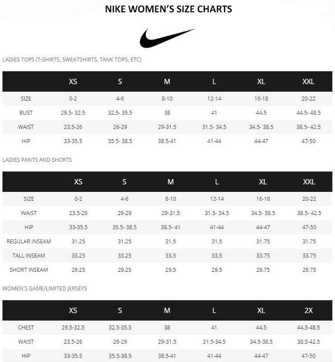 women's nike size guide